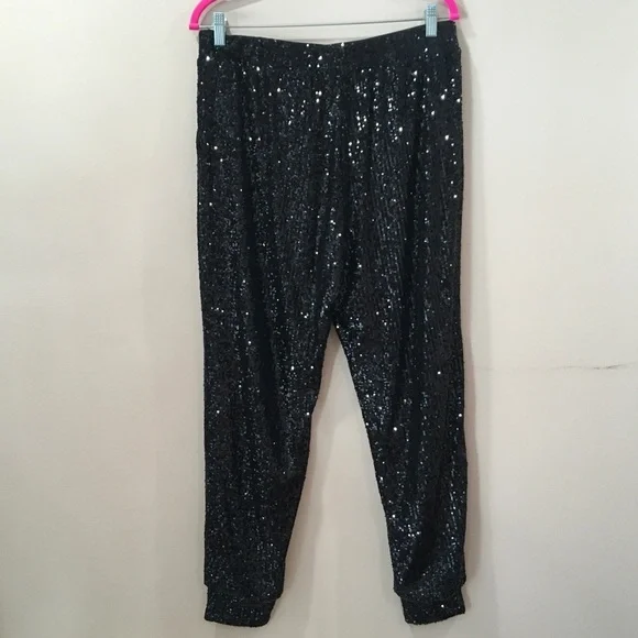 CABLE&GAUGE Jogger Pants Black Sequin Pull On Elastic Waist Womens Size m - Picture 4 of 6